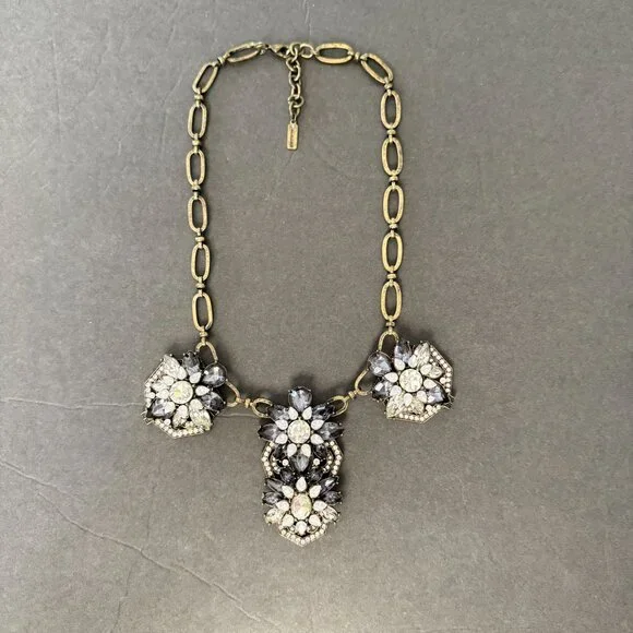 BaubleBar Statement Necklace Crystal Accents Antique Gold-Tone Links Adjustable - Picture 4 of 14